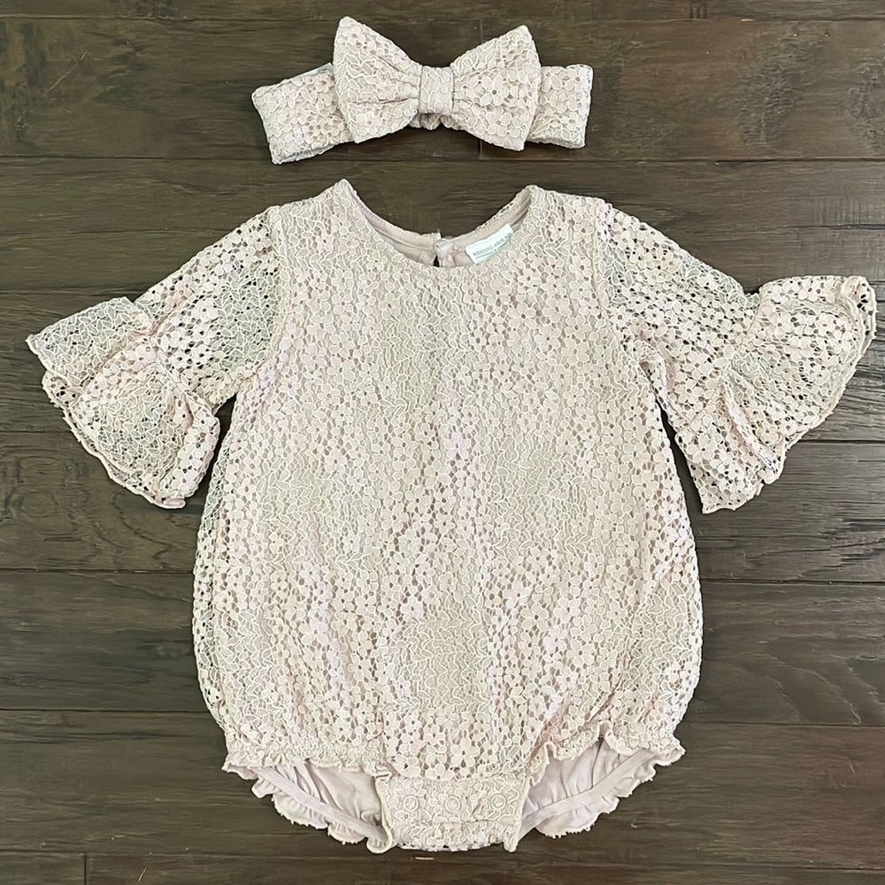 Blush Pink Floral Baby Girl Bubble Romper 9m